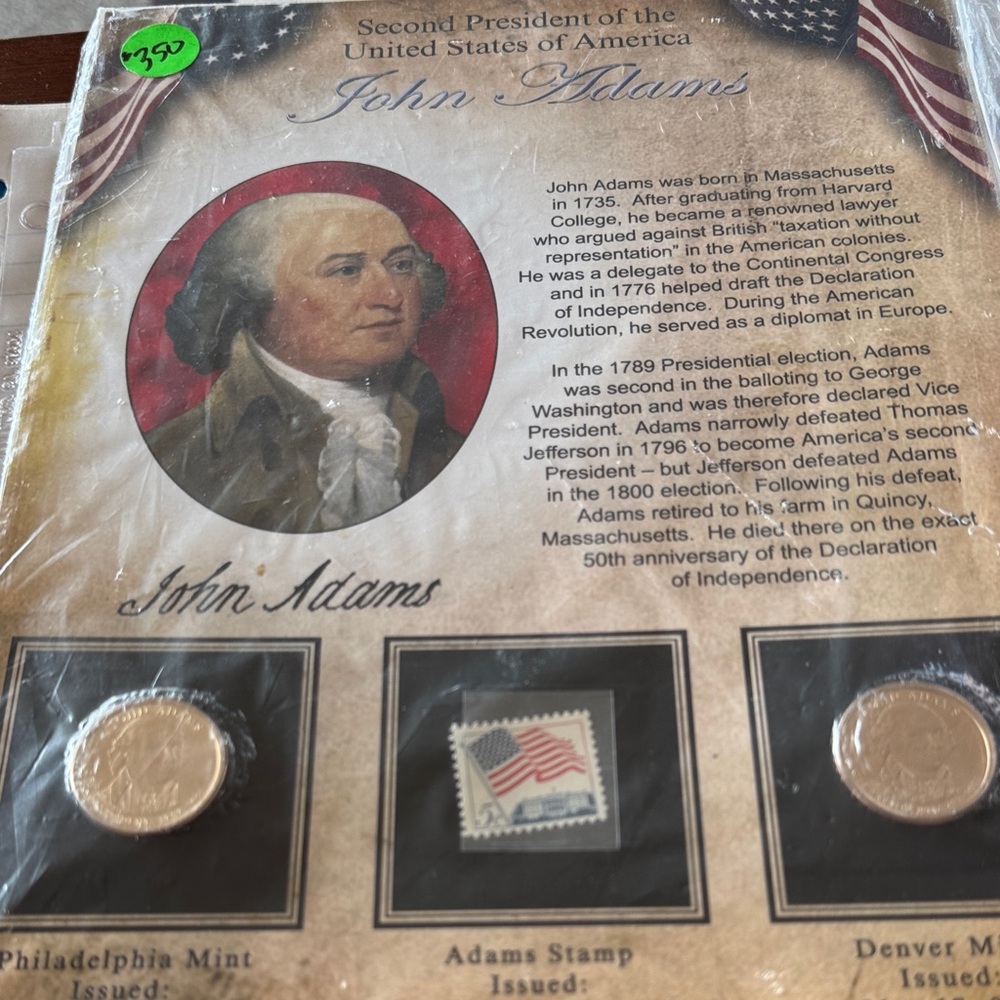 John Adams Commemorative Coin and Stamp Set